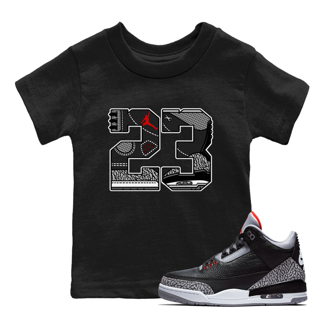 23 snkmatch Tees Kids - Air Jordan 3 Black Cement