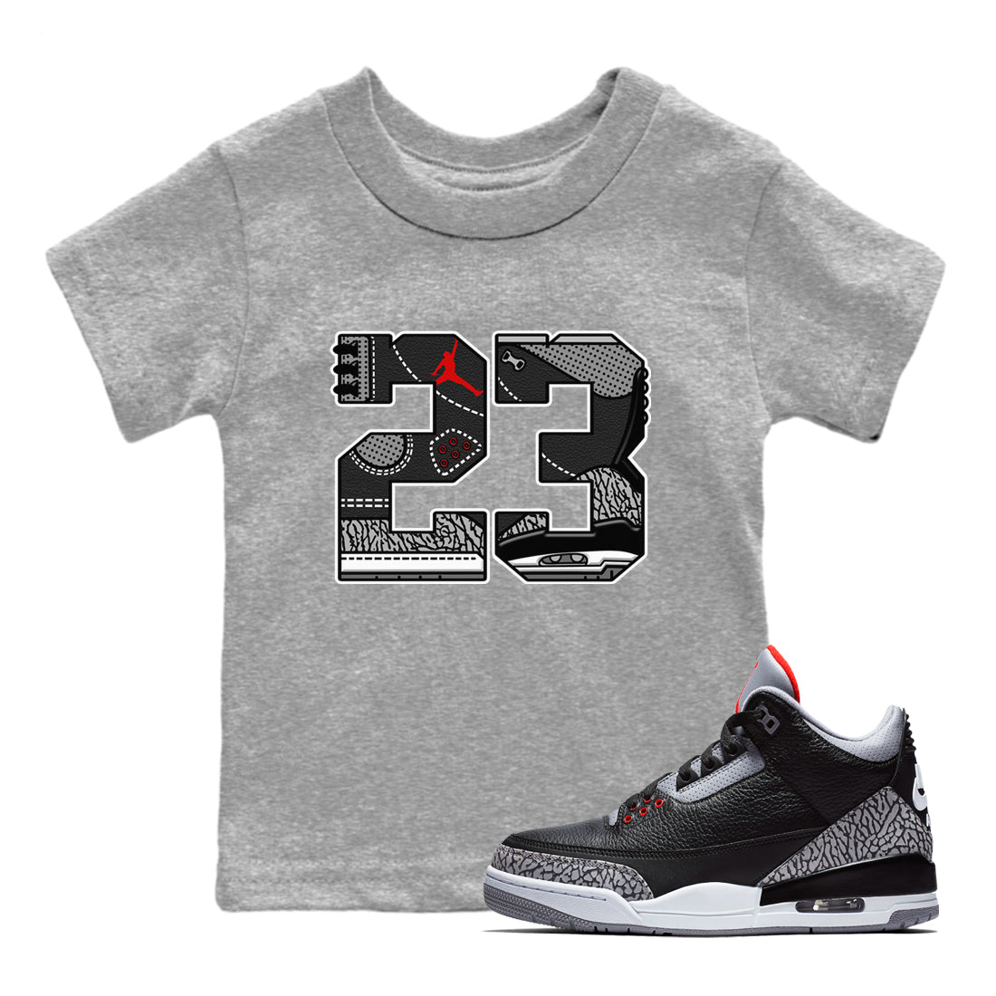 23 snkmatch Tees Kids - Air Jordan 3 Black Cement