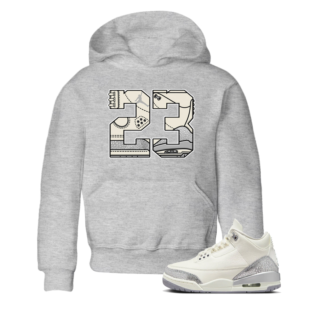 23 snkmatch Tees Kids - Air Jordan 3 Sail and Cement Grey