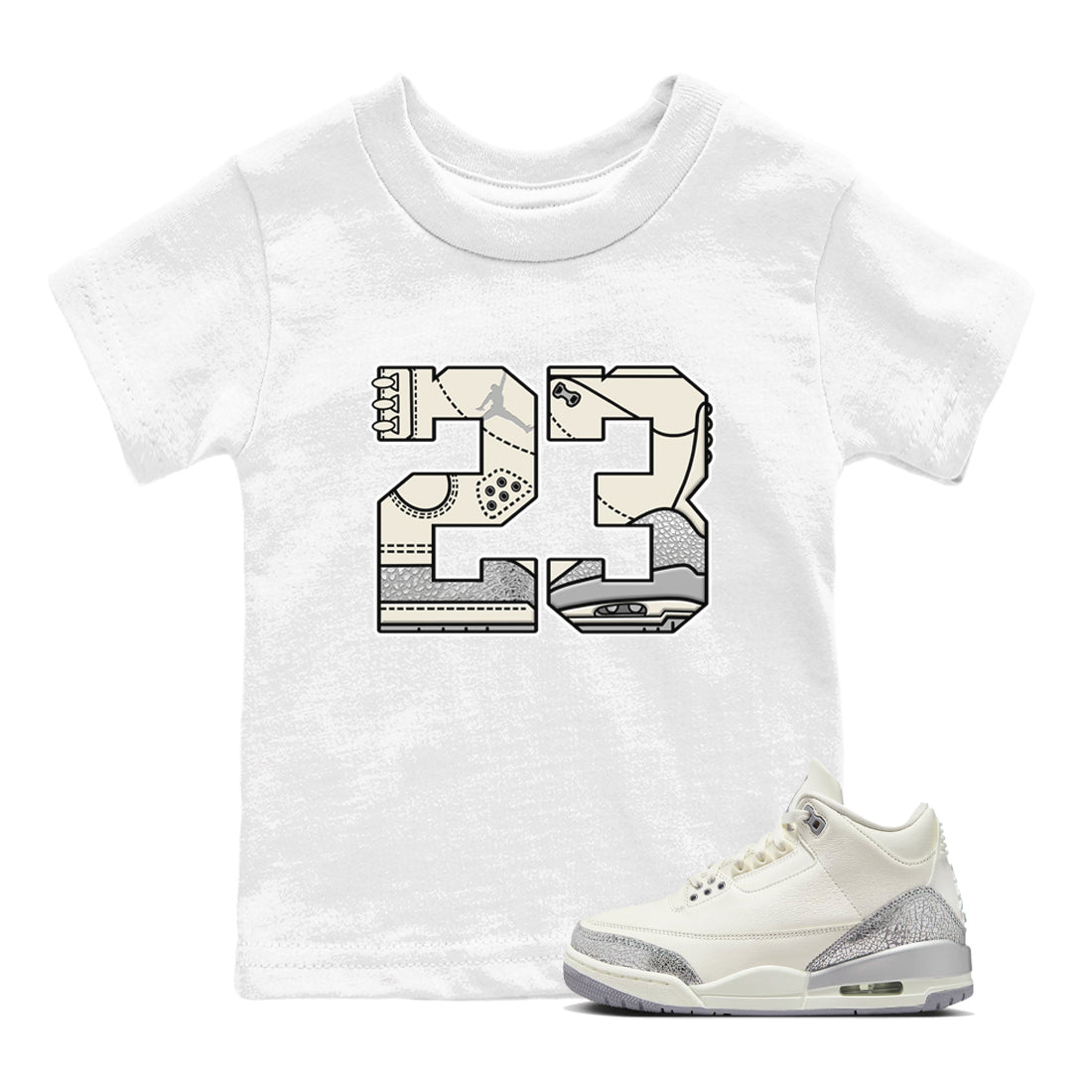 23 snkmatch Tees Kids - Air Jordan 3 Sail and Cement Grey