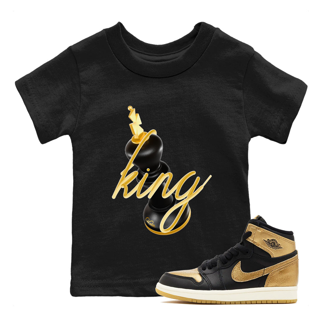 3D King snkmatch Tees Kids - Air Jordan 1 Black Metallic Gold