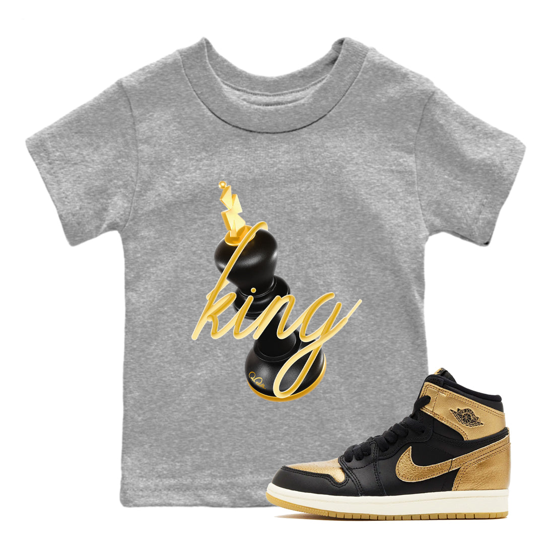 3D King snkmatch Tees Kids - Air Jordan 1 Black Metallic Gold