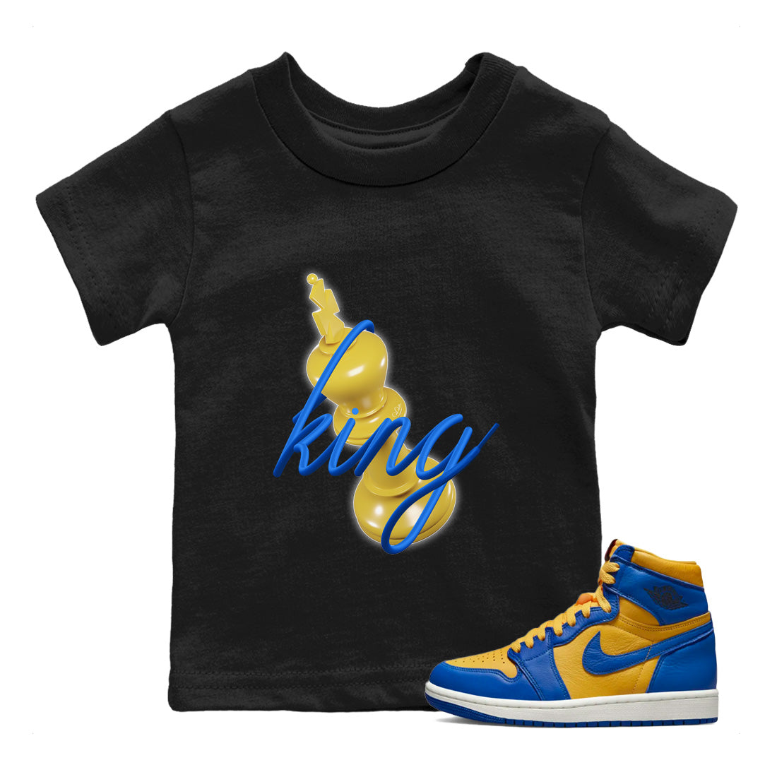3D King Kids Tops - Air Jordan 1 Game Royal Varsity Maize