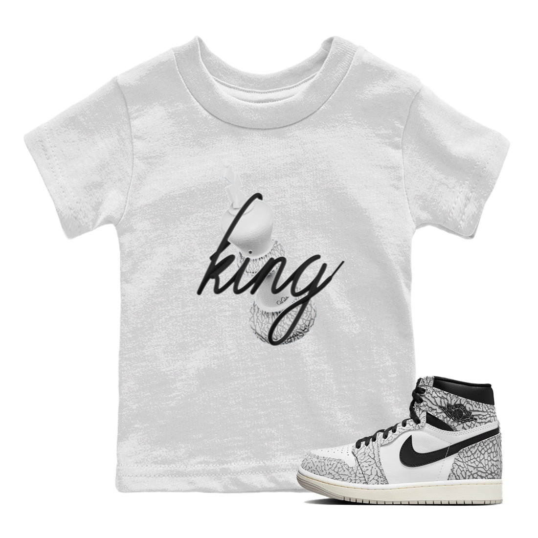 3D King Kids Tops - Air Jordan 1 White Cement
