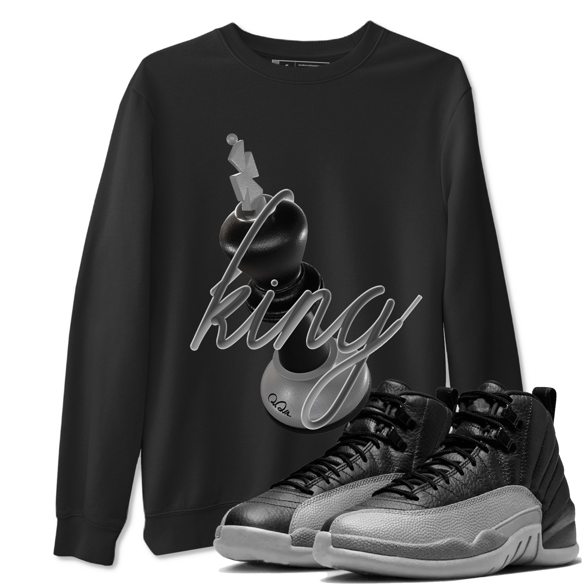 3D King snkmatch Tees - Air Jordan 12 Black Wolf Grey