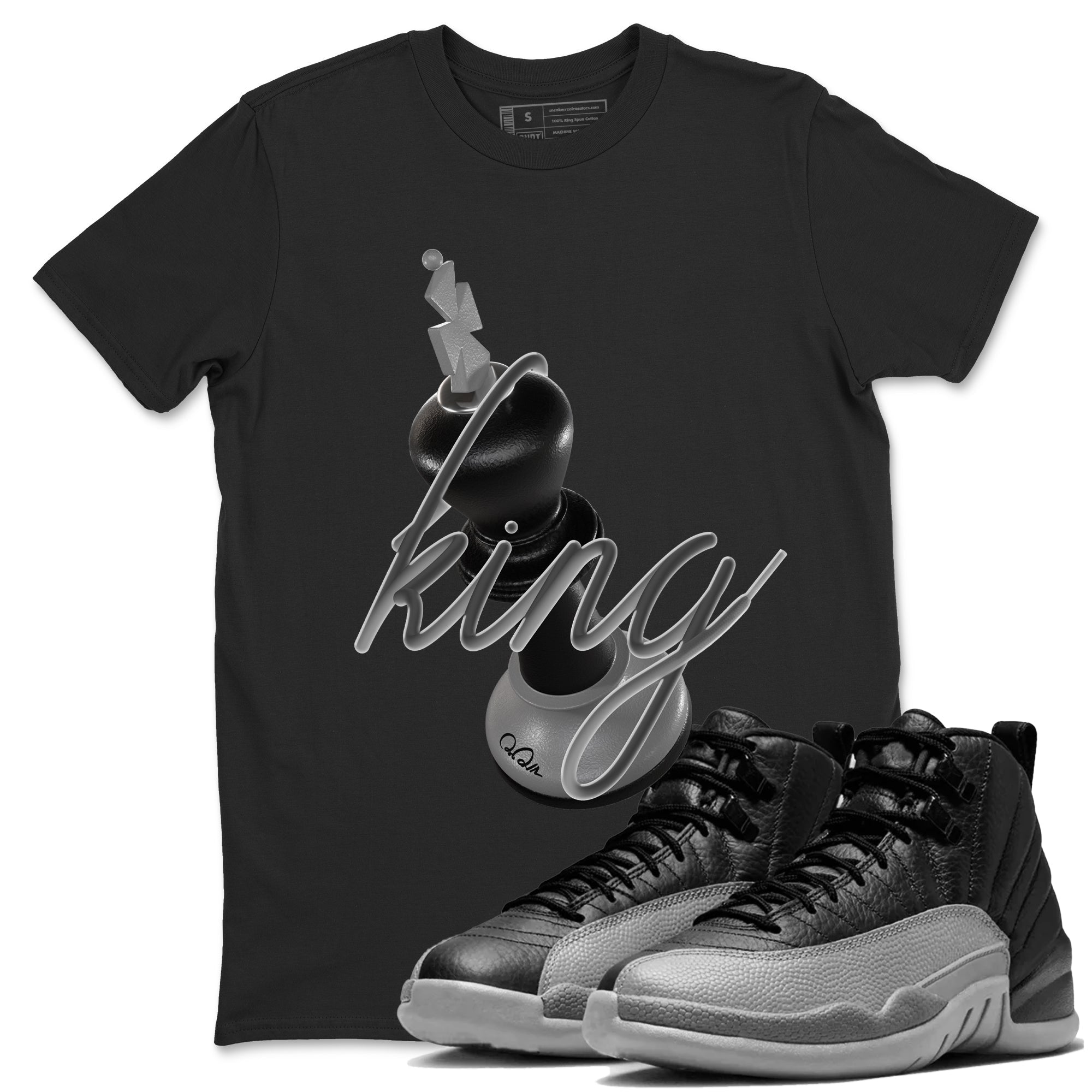 3D King snkmatch Tees - Air Jordan 12 Black Wolf Grey