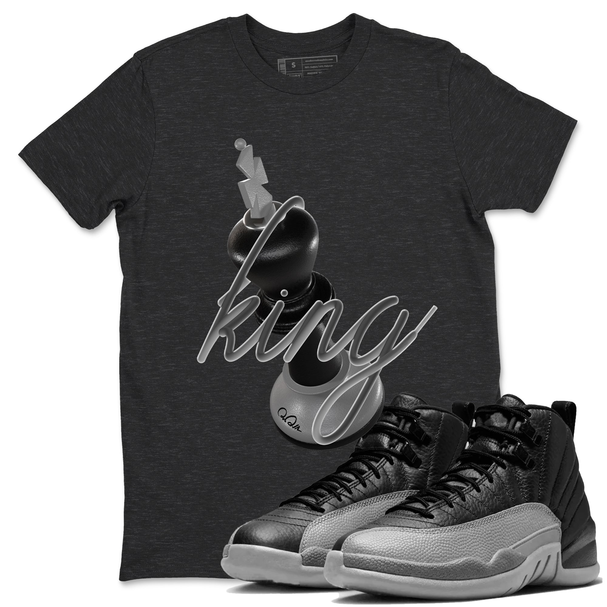 3D King snkmatch Tees - Air Jordan 12 Black Wolf Grey