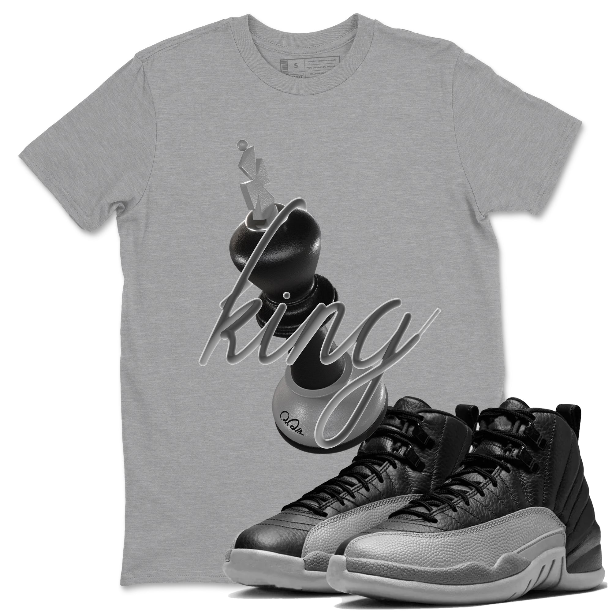 3D King snkmatch Tees - Air Jordan 12 Black Wolf Grey