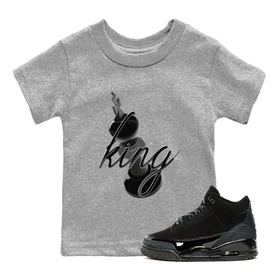 3D King snkmatch Tees Kids - Air Jordan 3 Black Cat