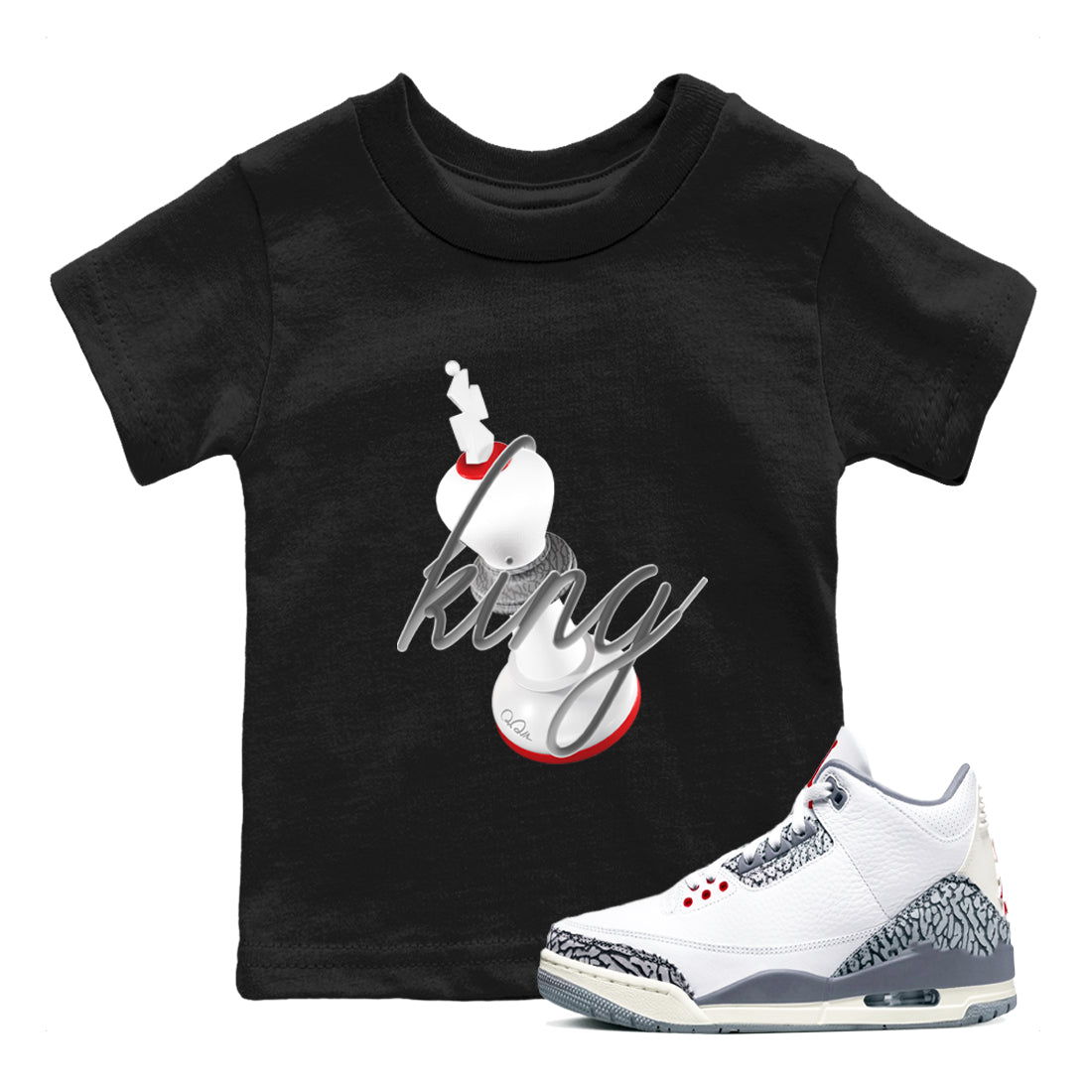 3D King snkmatch Tees Kids - Air Jordan 3 Cement Grey