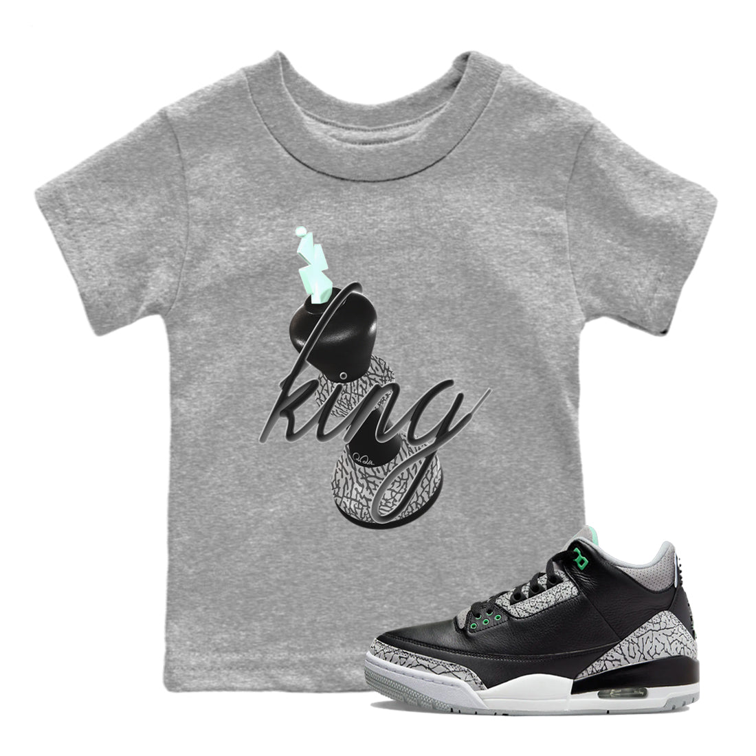 3D King snkmatch Tees Kids - Air Jordan 3 Green Glow