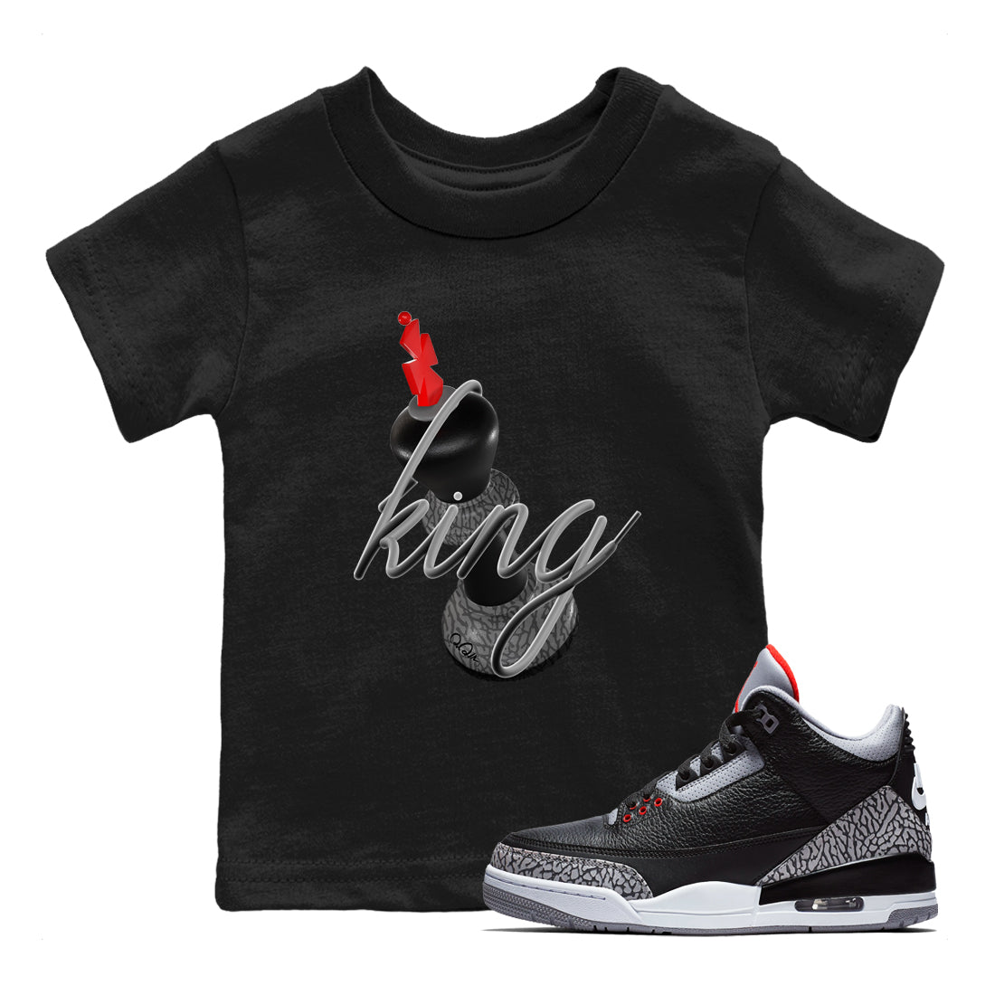 3D King snkmatch Tees Kids - Air Jordan 3 Black Cement