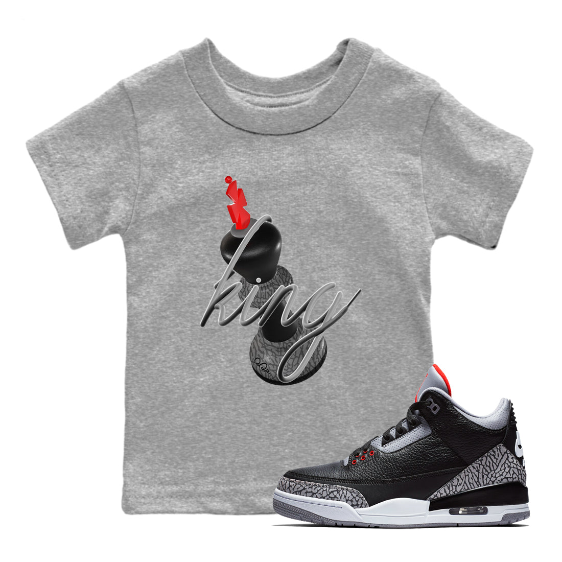 3D King snkmatch Tees Kids - Air Jordan 3 Black Cement