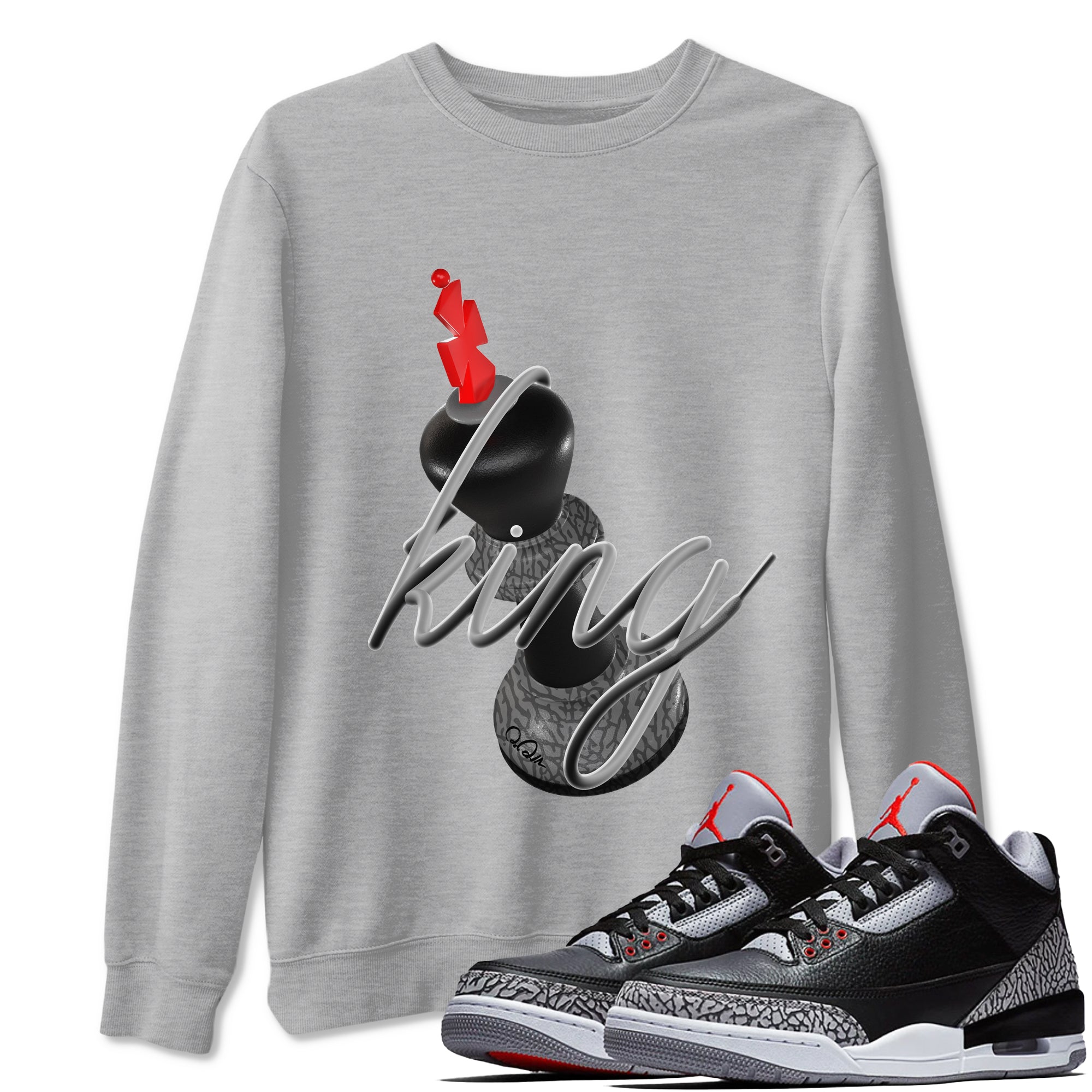 3D King snkmatch Tees - Air Jordan 3 Black Cement
