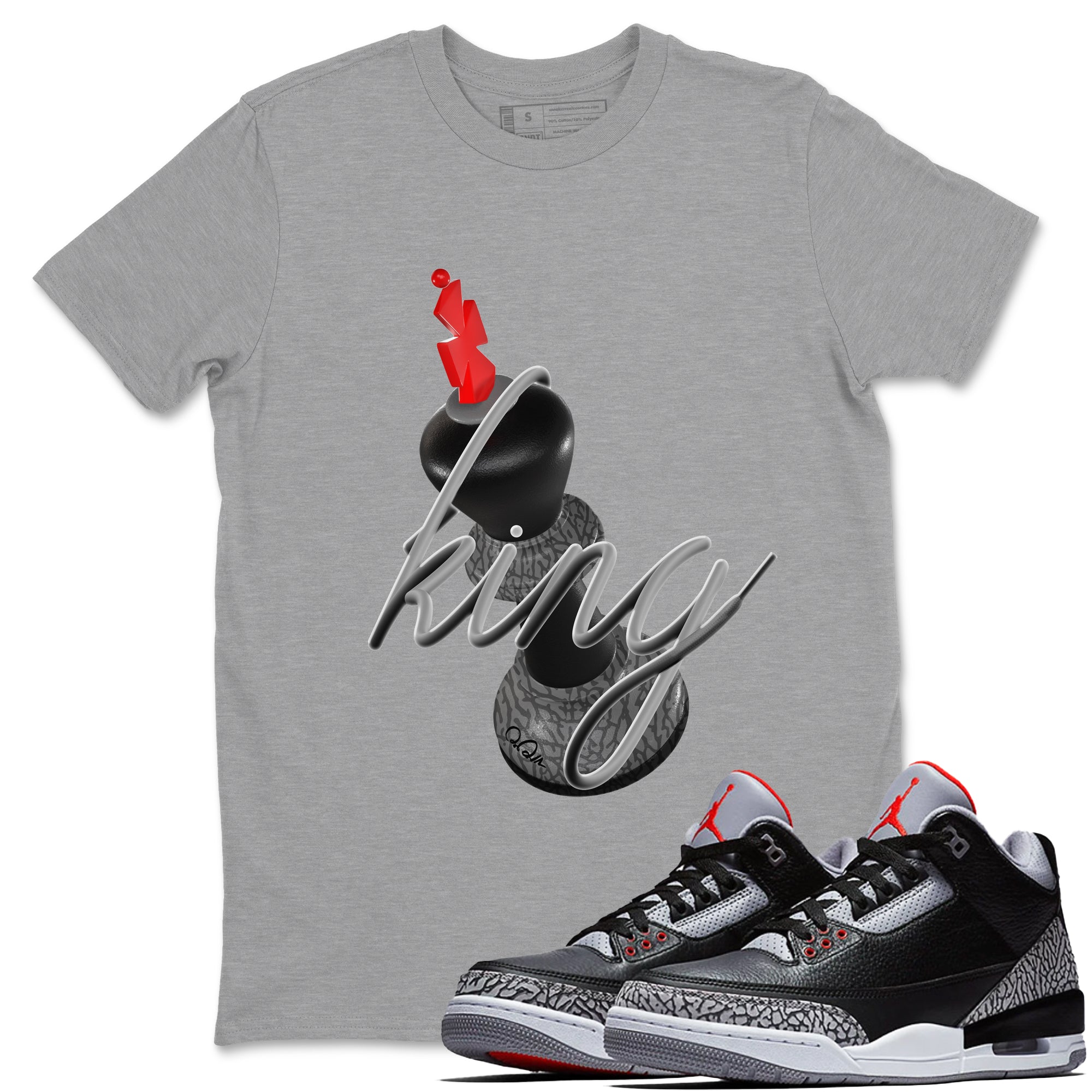 3D King snkmatch Tees - Air Jordan 3 Black Cement