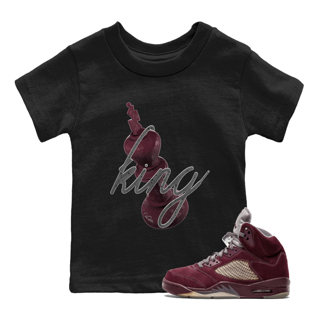 3D King Kids Tops - Air Jordan 5 Burgundy