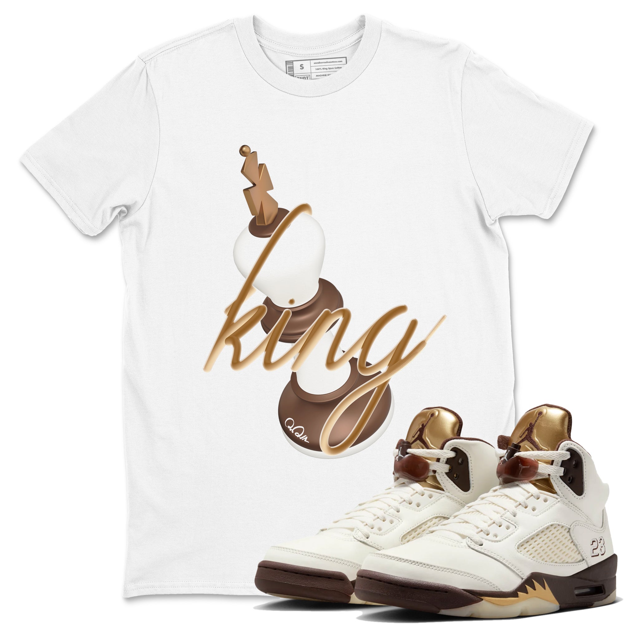 3D King snkmatch Tees - Air Jordan 5 Golden Ticket