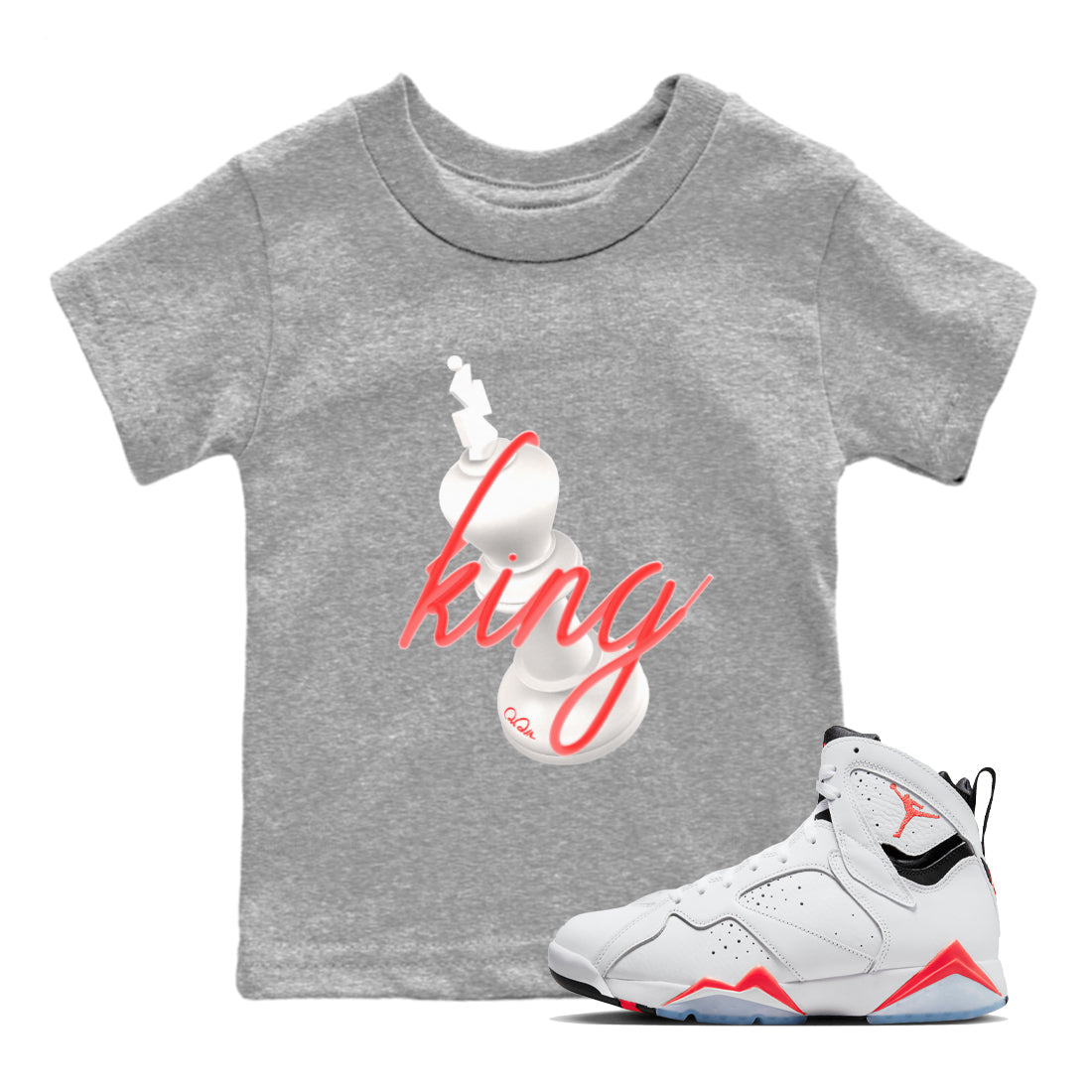 3D King Kids Tops - Air Jordan 7 White Infrared