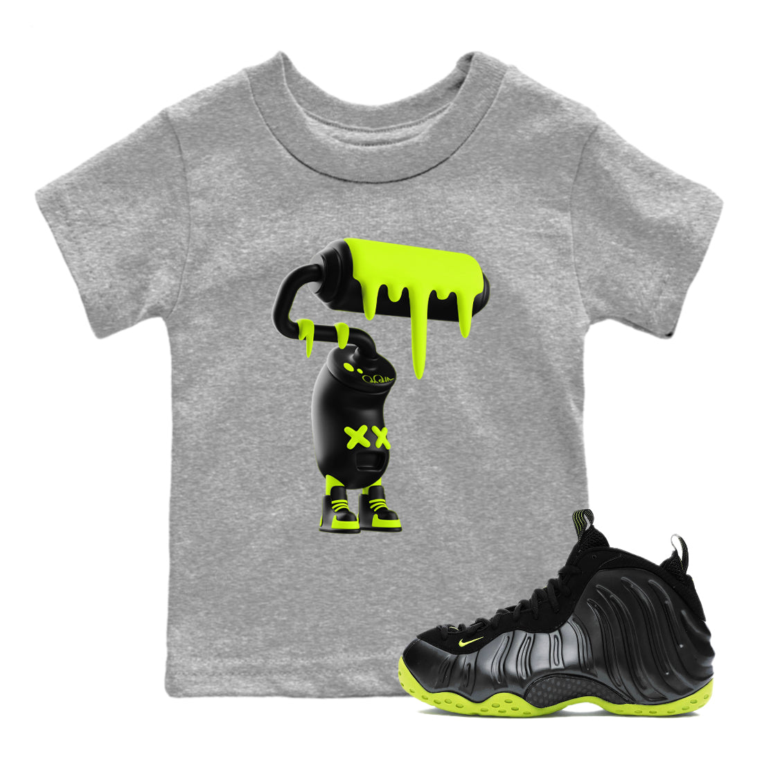 3D Paint Roller snkmatch Tees Kids - Air Foamposite One Black Volt