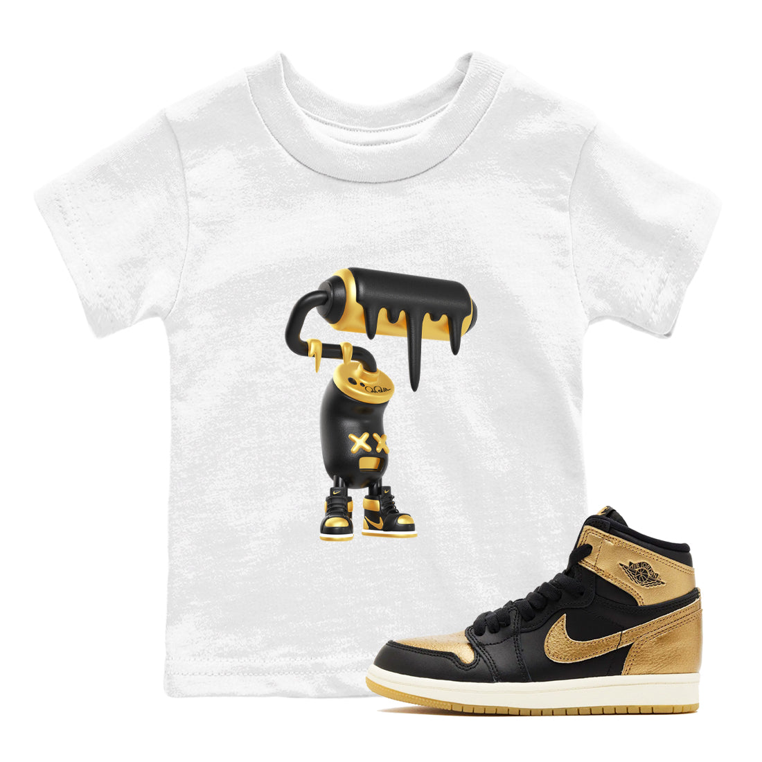 3D Paint Roller snkmatch Tees Kids - Air Jordan 1 Black Metallic Gold