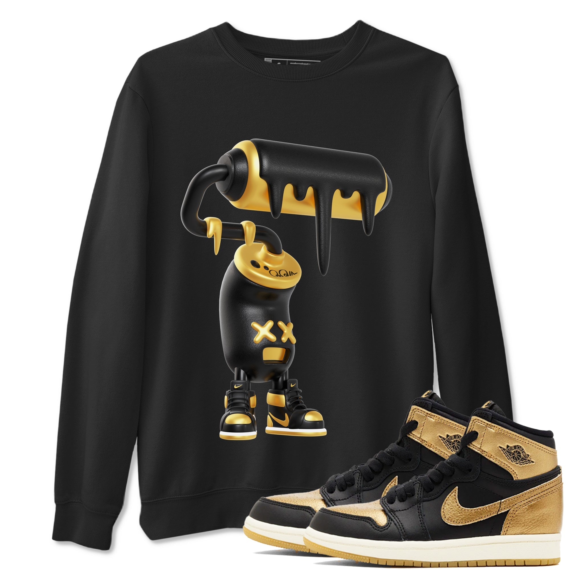 3D Paint Roller snkmatch Tees - Air Jordan 1 Black Metallic Gold
