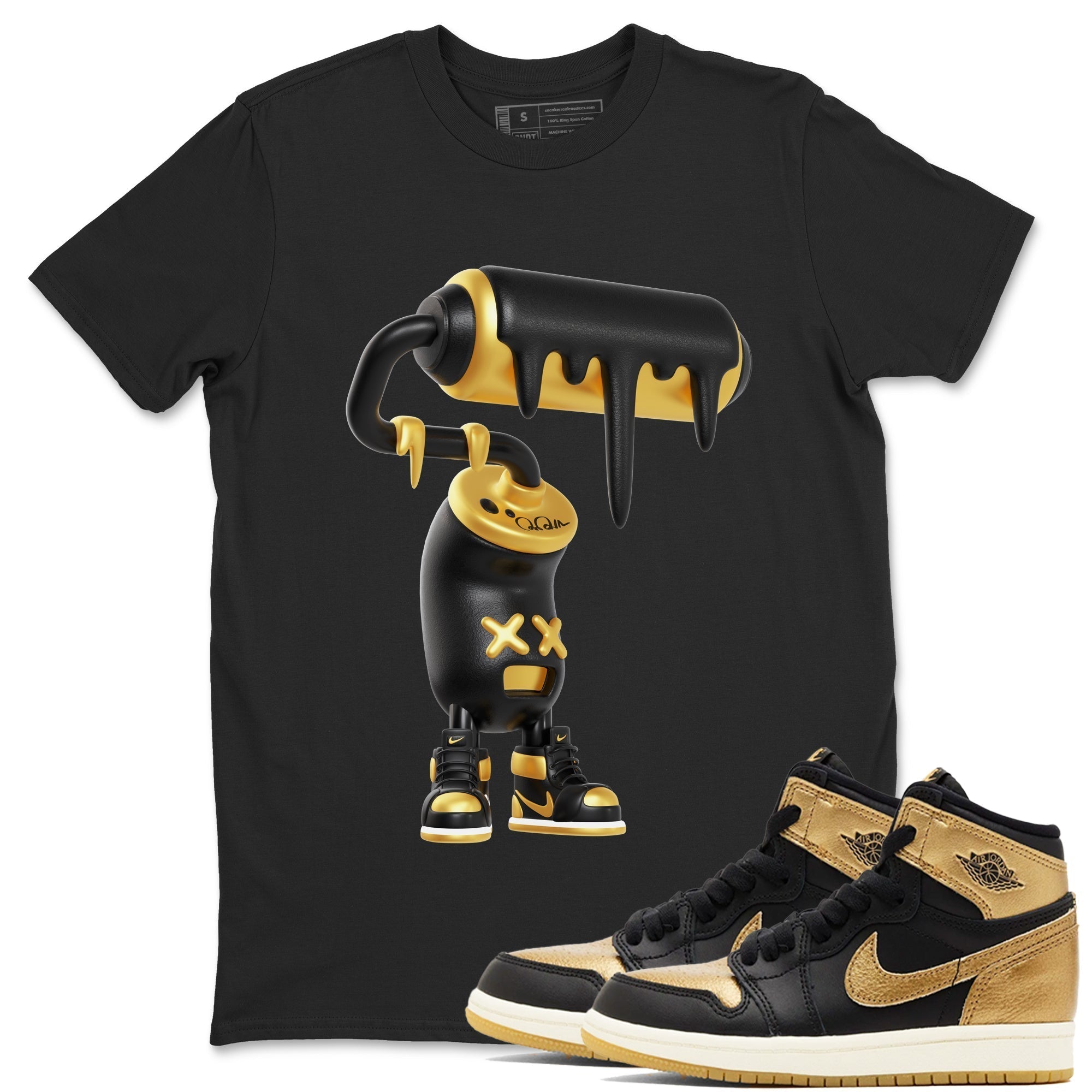 3D Paint Roller snkmatch Tees - Air Jordan 1 Black Metallic Gold
