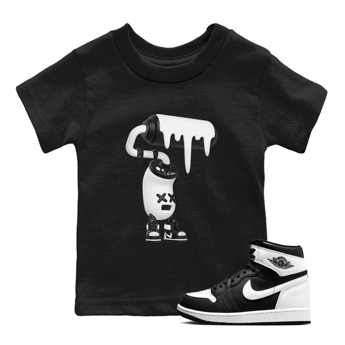3D Paint Roller snkmatch Tees Kids - Air Jordan 1 Black White