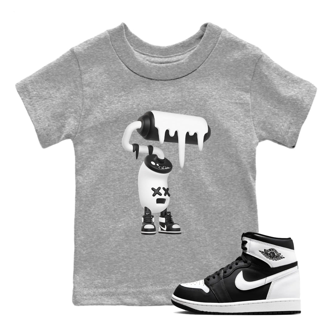 3D Paint Roller snkmatch Tees Kids - Air Jordan 1 Black White