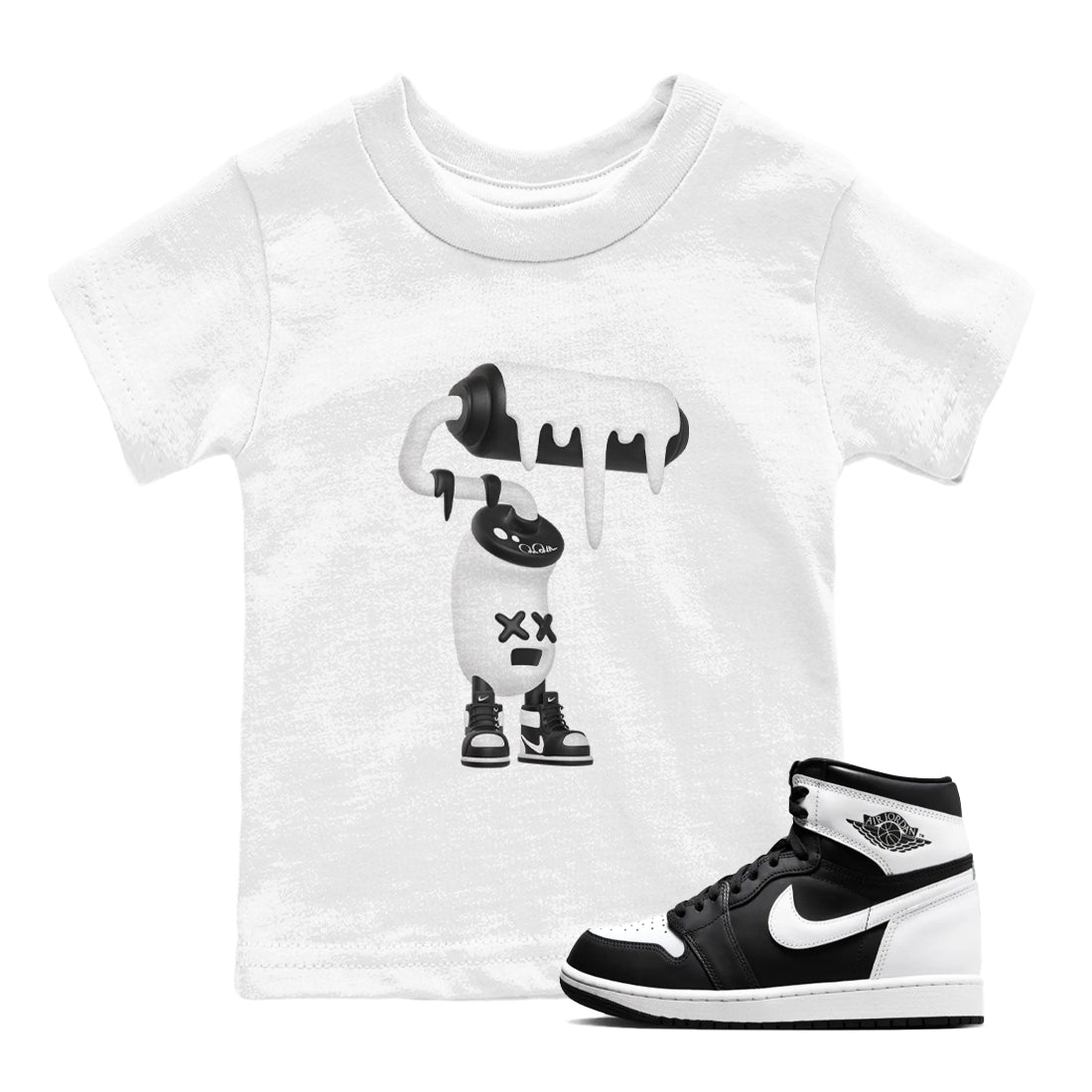 3D Paint Roller snkmatch Tees Kids - Air Jordan 1 Black White