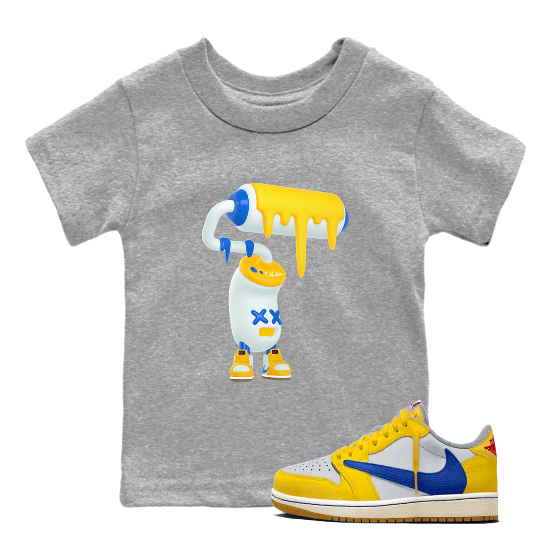 3D Paint Roller snkmatch Tees Kids - Air Jordan 1 Travis Scott Canary