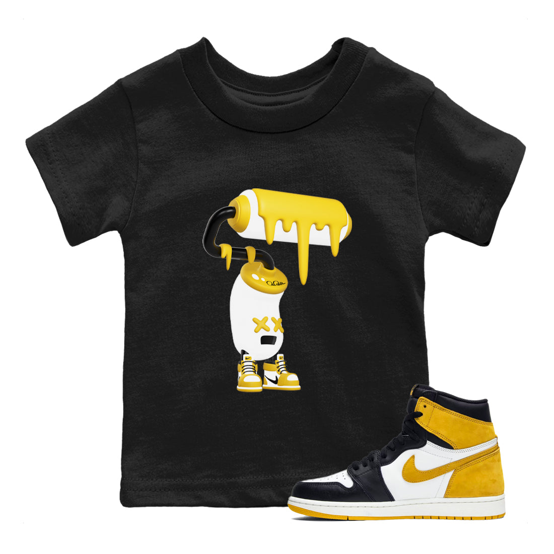 3D Paint Roller snkmatch Tees Kids - Air Jordan 1 Yellow Ochre