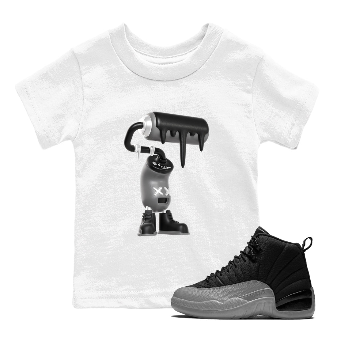 3D Paint Roller snkmatch Tees Kids - Air Jordan 12 Black Wolf Grey
