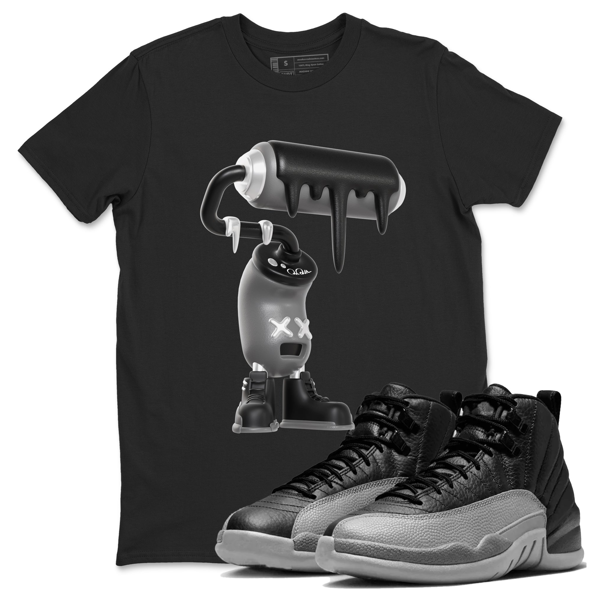 3D Paint Roller snkmatch Tees - Air Jordan 12 Black Wolf Grey