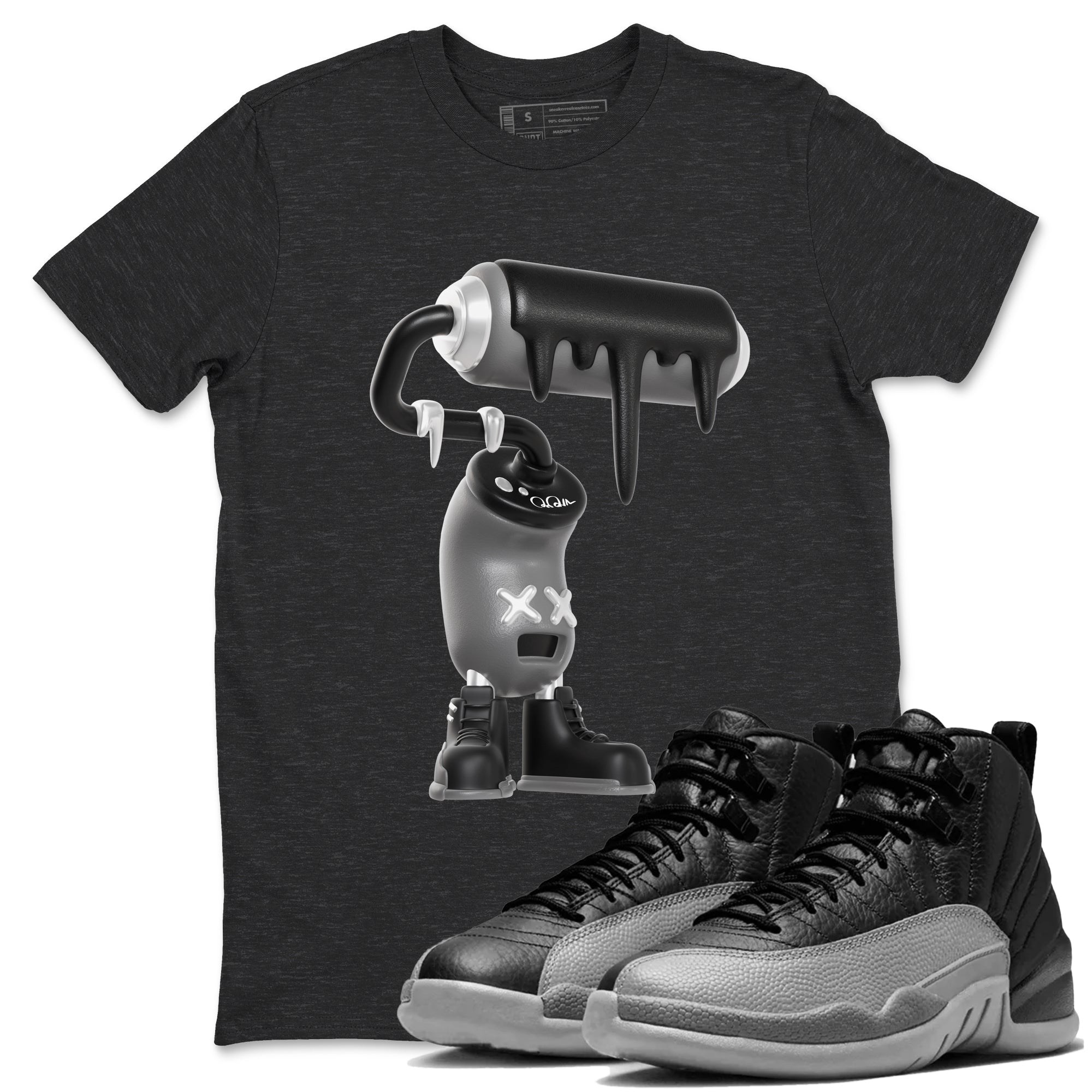 3D Paint Roller snkmatch Tees - Air Jordan 12 Black Wolf Grey