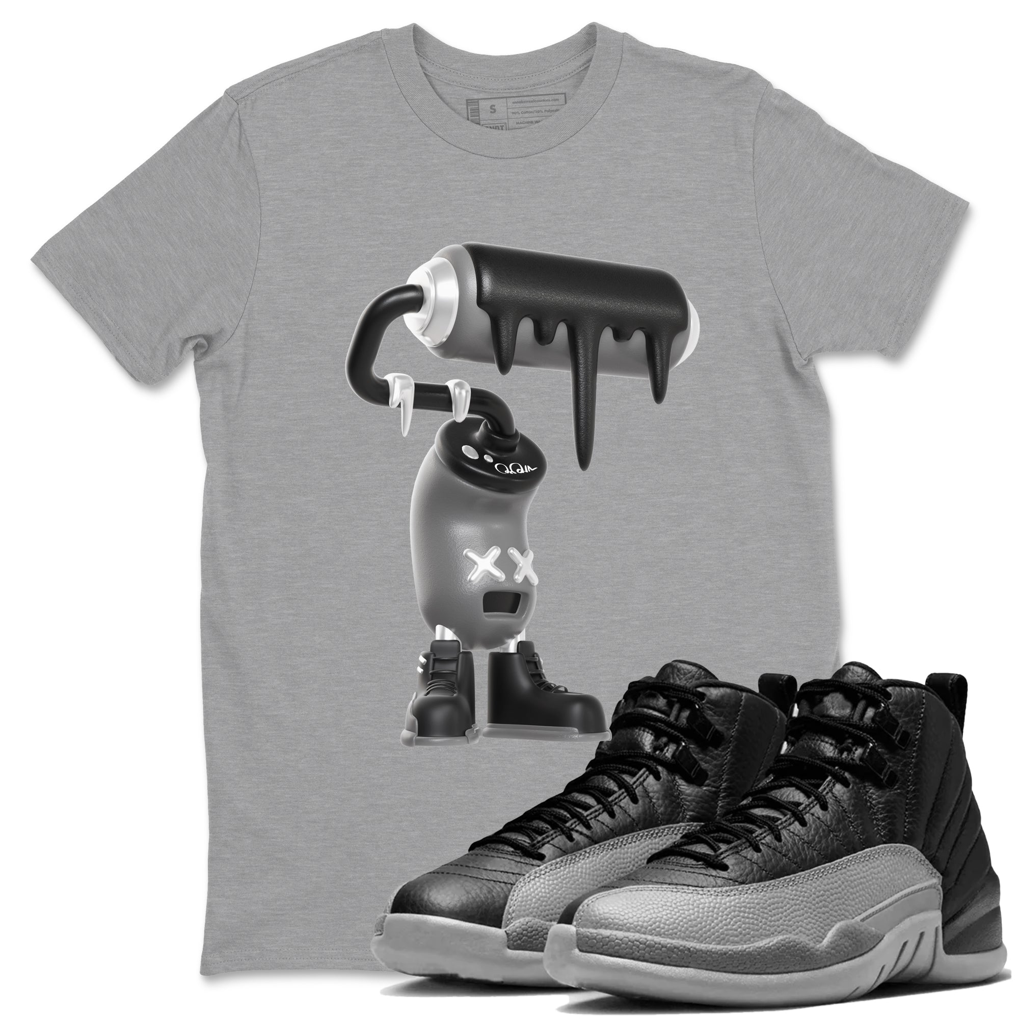 3D Paint Roller snkmatch Tees - Air Jordan 12 Black Wolf Grey