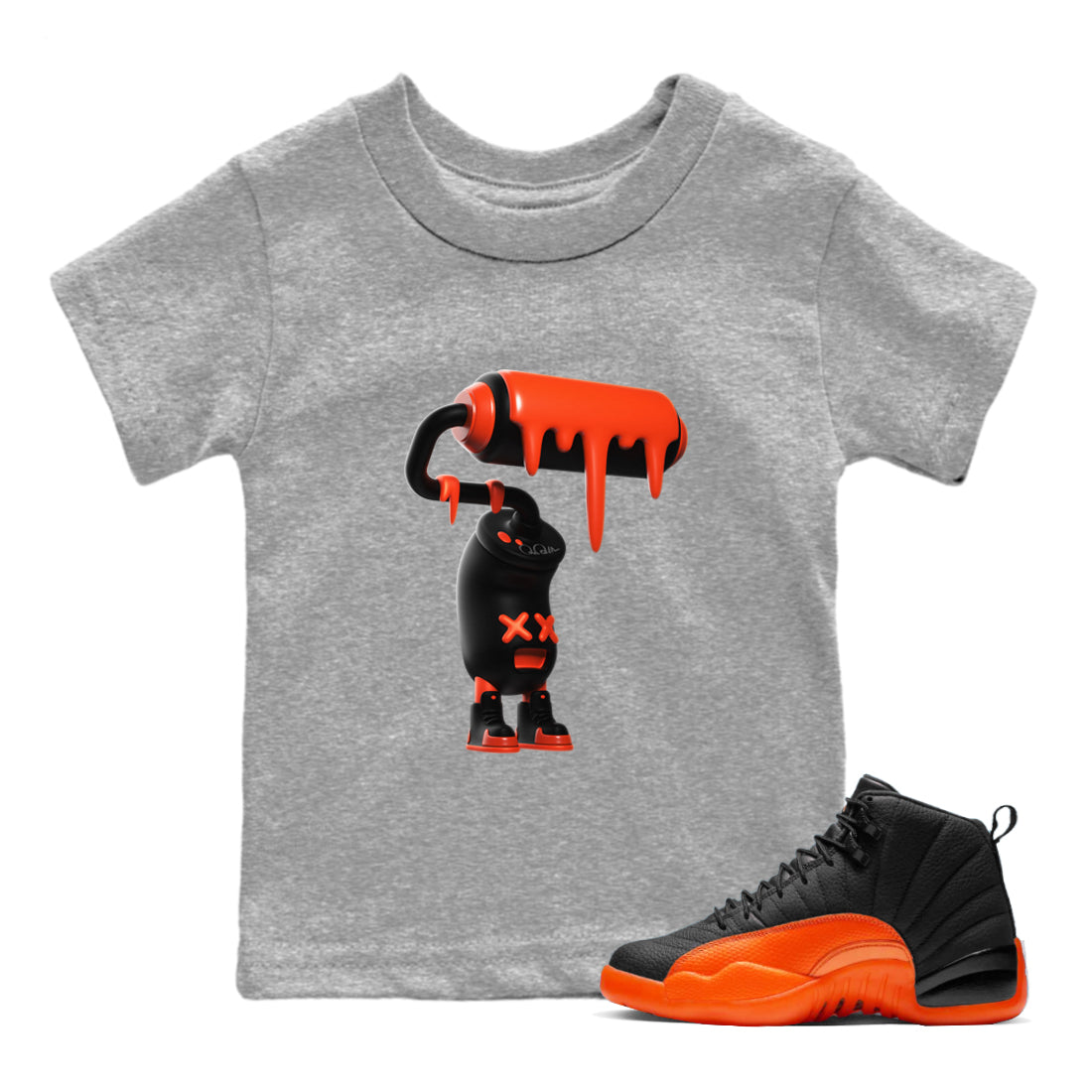 3D Paint Roller Kids Tops - Air Jordan 12 Brilliant Orange