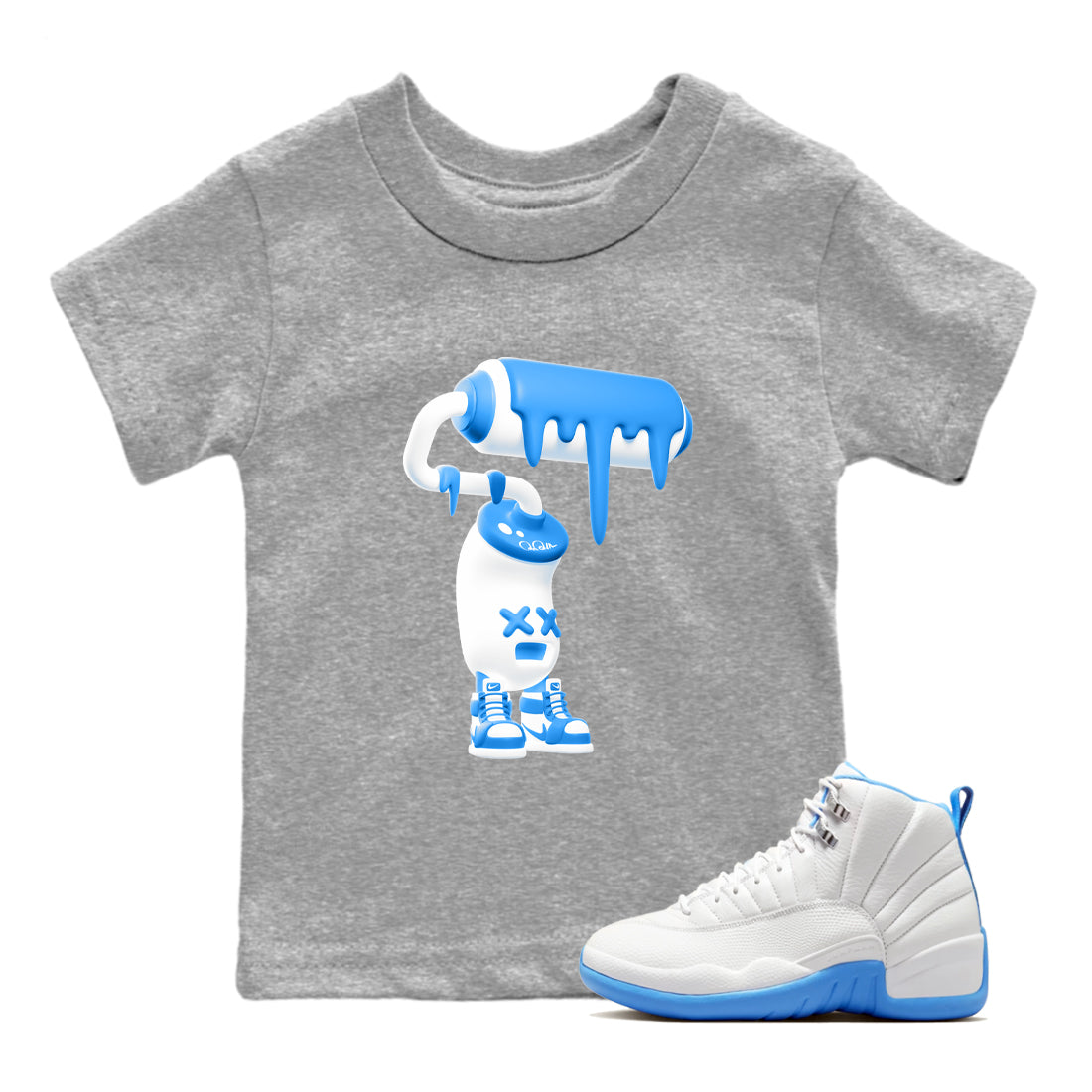 3D Paint Roller snkmatch Tees Kids - Air Jordan 12 White and University Blue