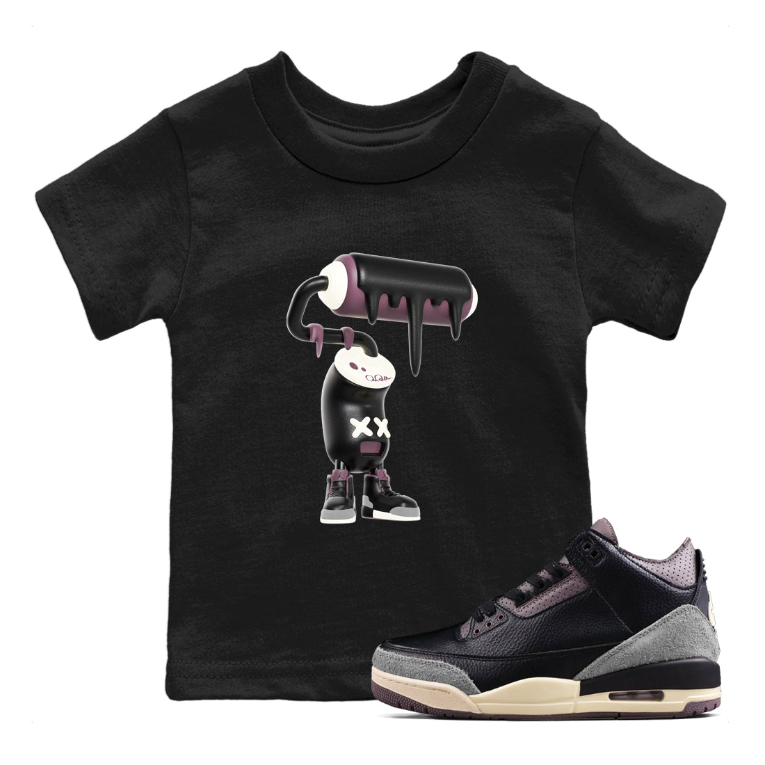 3D Paint Roller snkmatch Tees Kids - Air Jordan 3 A Ma Maniere x Black
