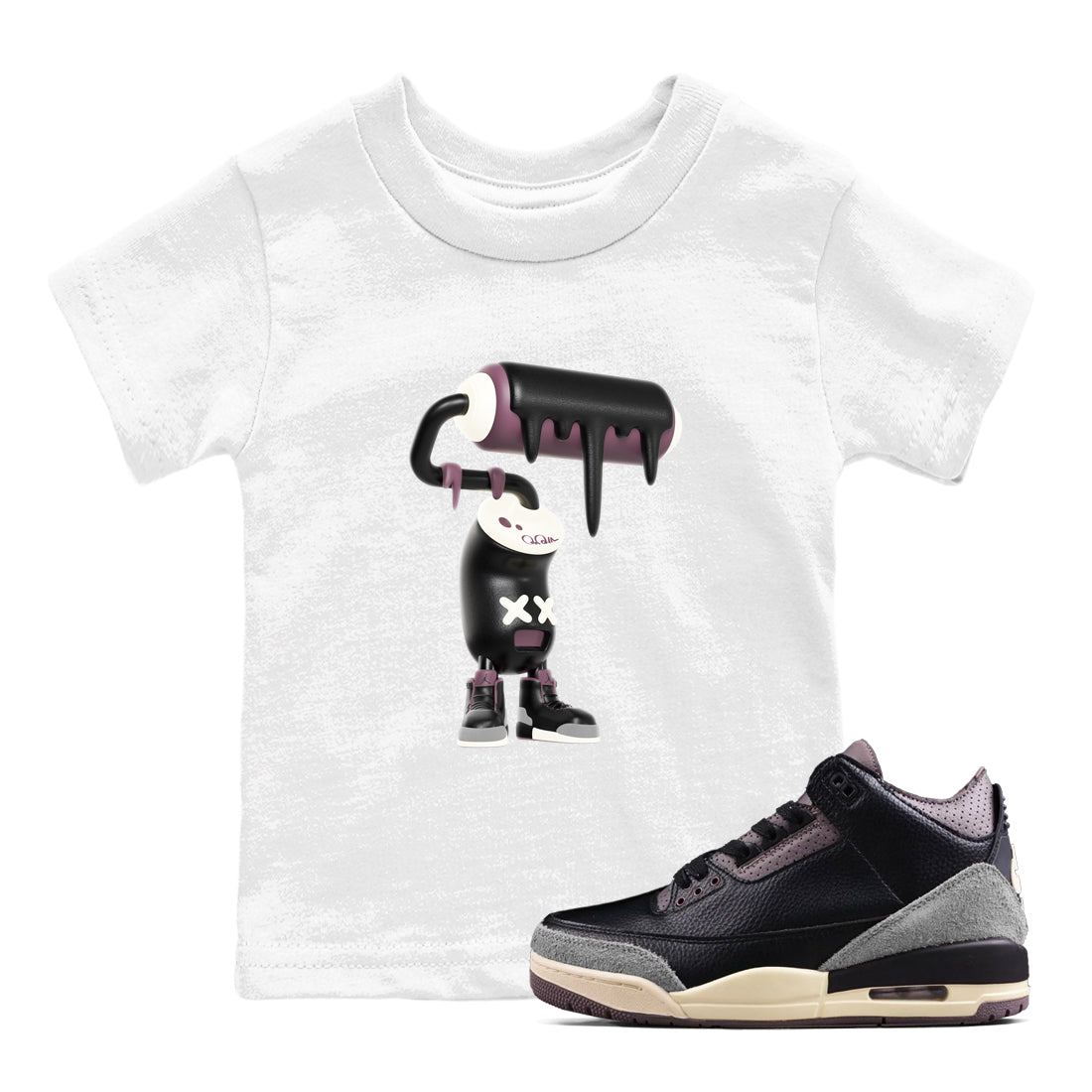 3D Paint Roller snkmatch Tees Kids - Air Jordan 3 A Ma Maniere x Black
