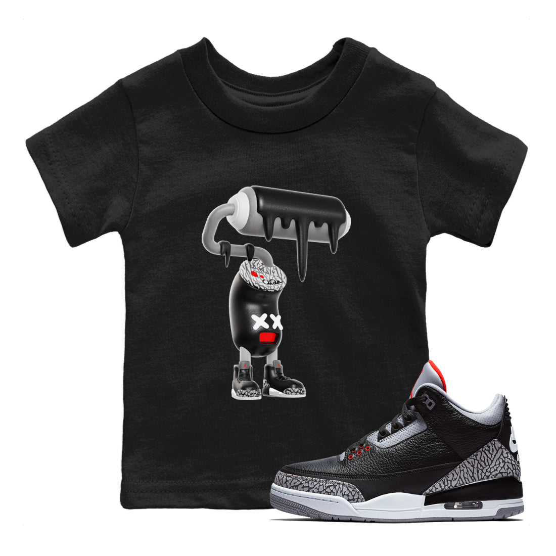 3D Paint Roller snkmatch Tees Kids - Air Jordan 3 Black Cement