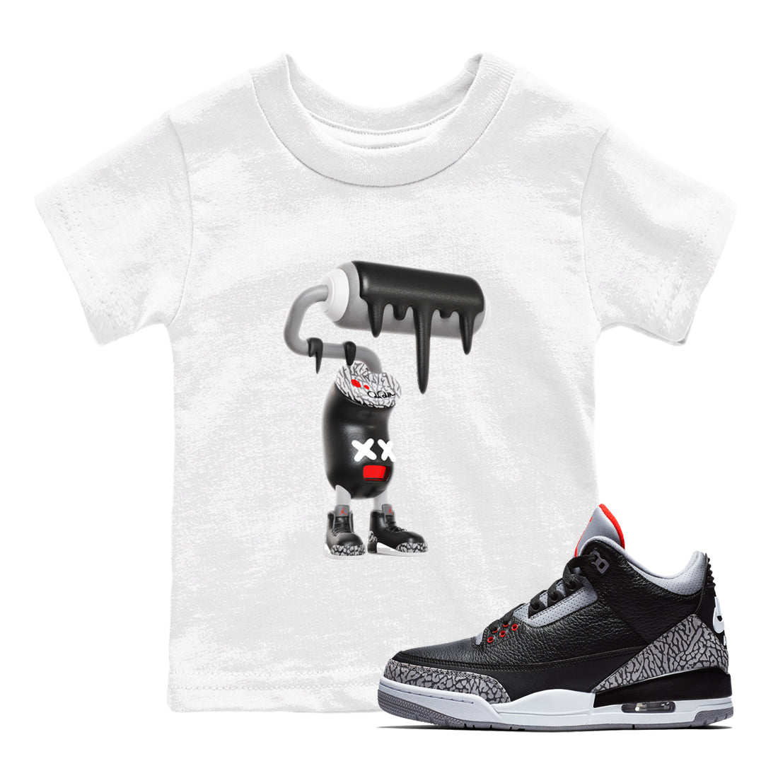 3D Paint Roller snkmatch Tees Kids - Air Jordan 3 Black Cement