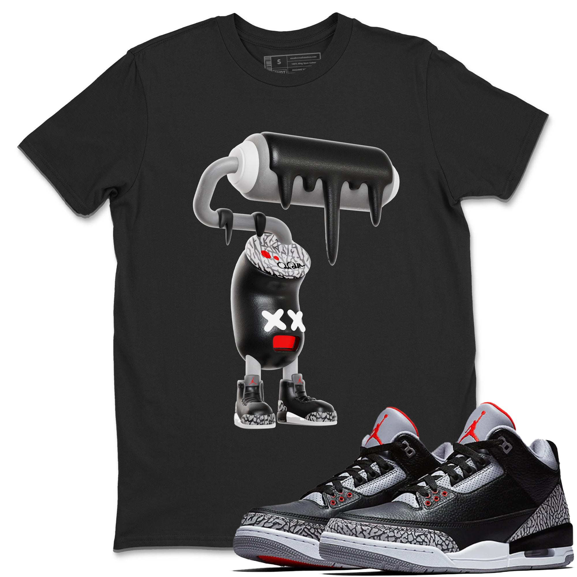 3D Paint Roller snkmatch Tees - Air Jordan 3 Black Cement