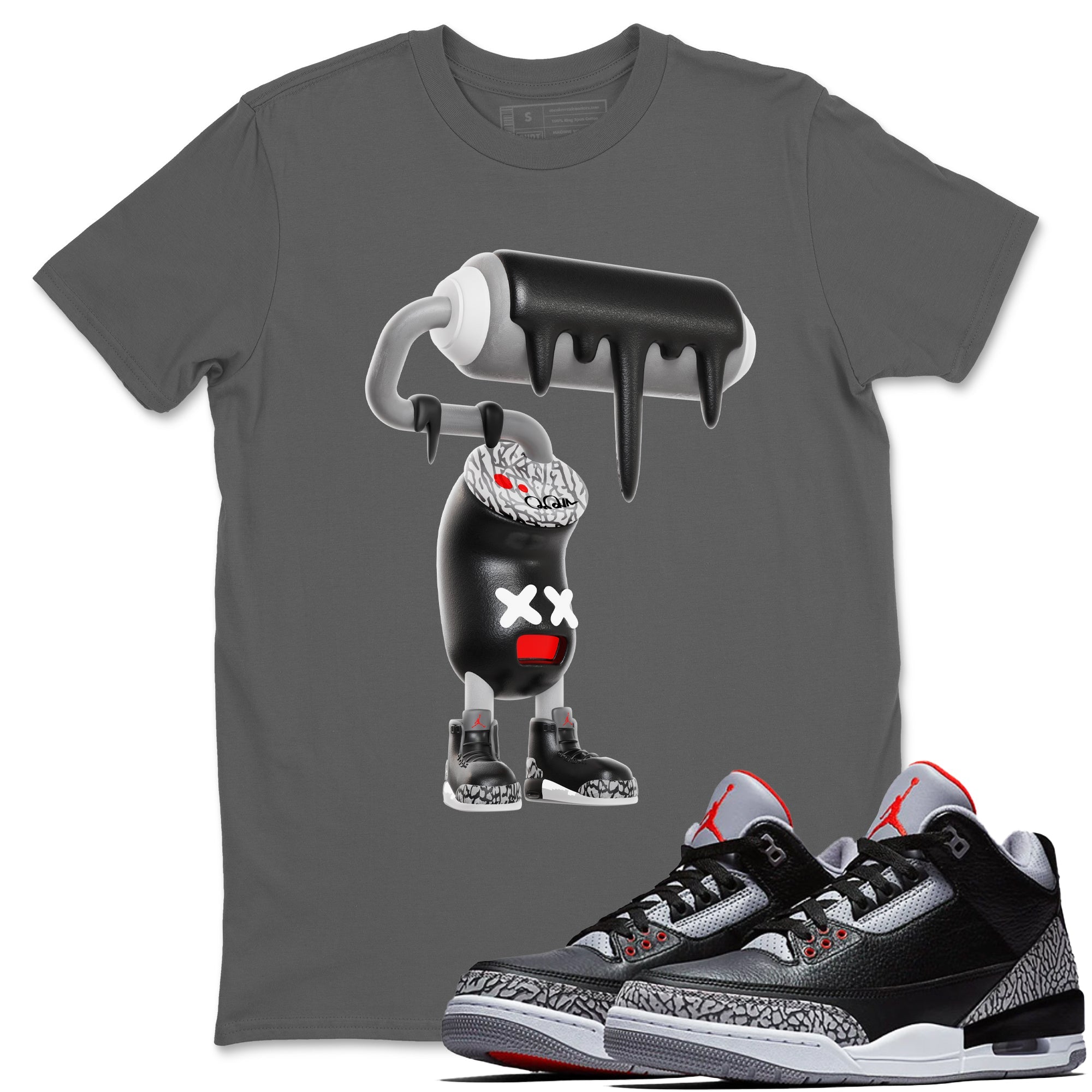 3D Paint Roller snkmatch Tees - Air Jordan 3 Black Cement