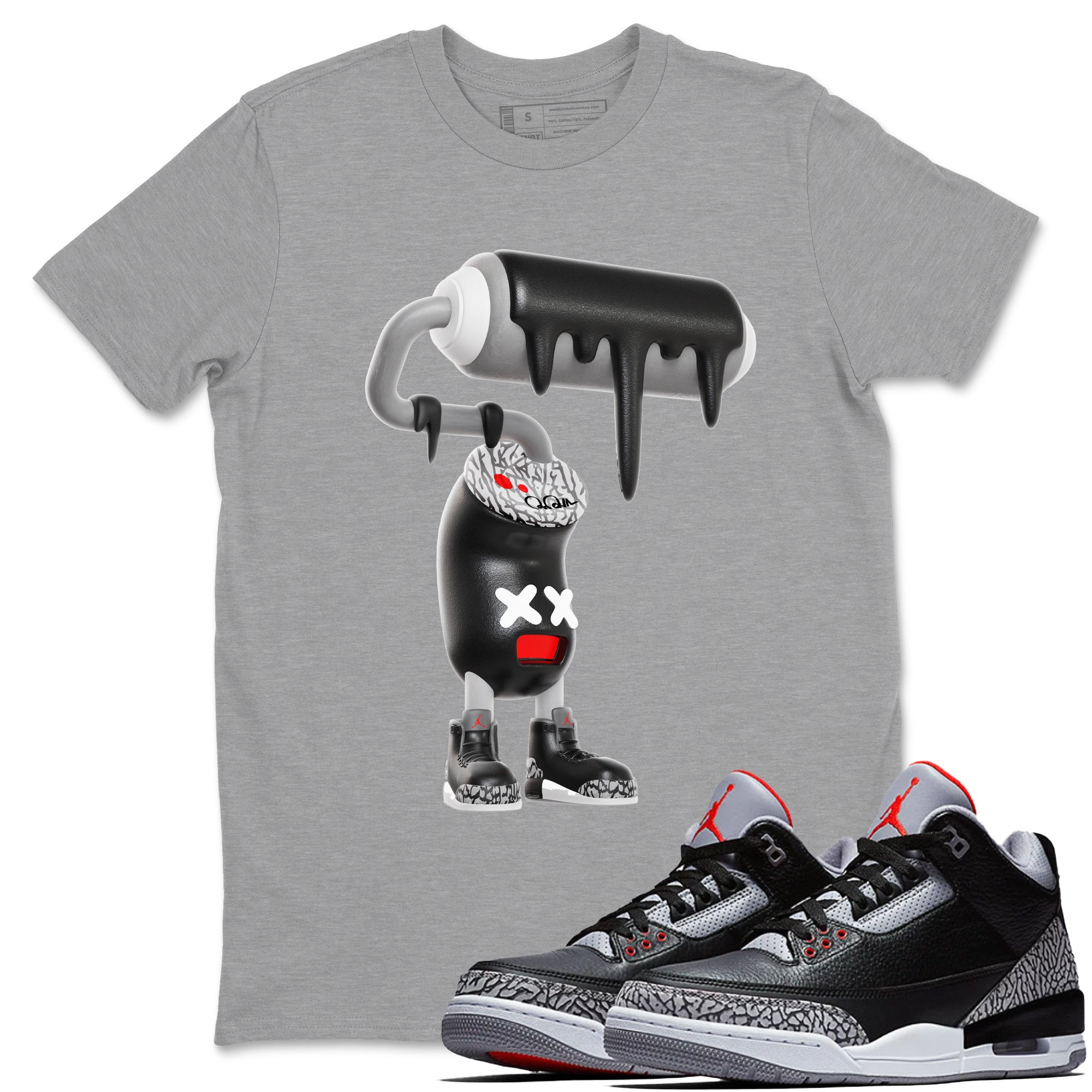 3D Paint Roller snkmatch Tees - Air Jordan 3 Black Cement