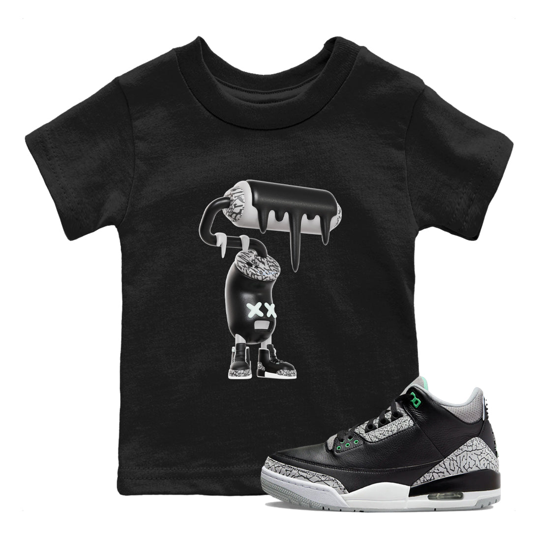 3D Paint Roller snkmatch Tees Kids - Air Jordan 3 Green Glow
