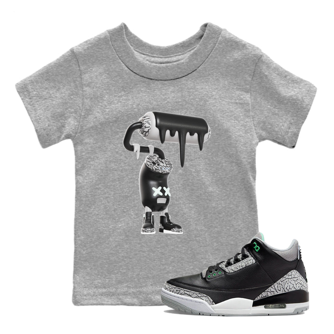 3D Paint Roller snkmatch Tees Kids - Air Jordan 3 Green Glow