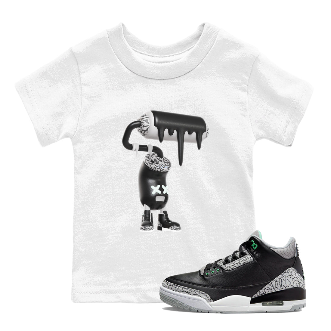 3D Paint Roller snkmatch Tees Kids - Air Jordan 3 Green Glow