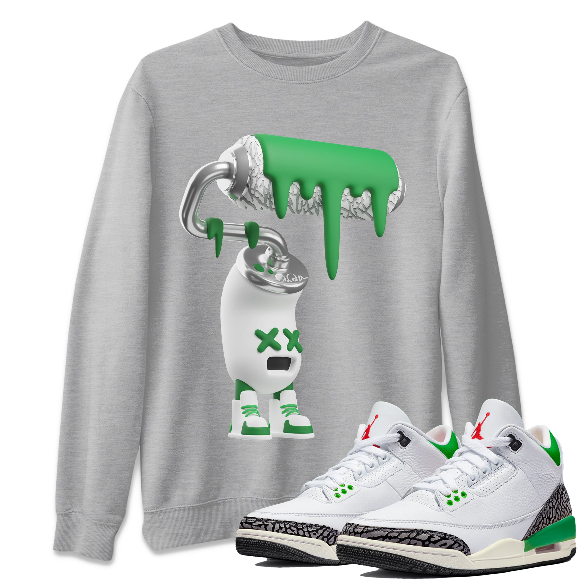 3D Paint Roller Unisex Tops - Air Jordan 3 Lucky Green