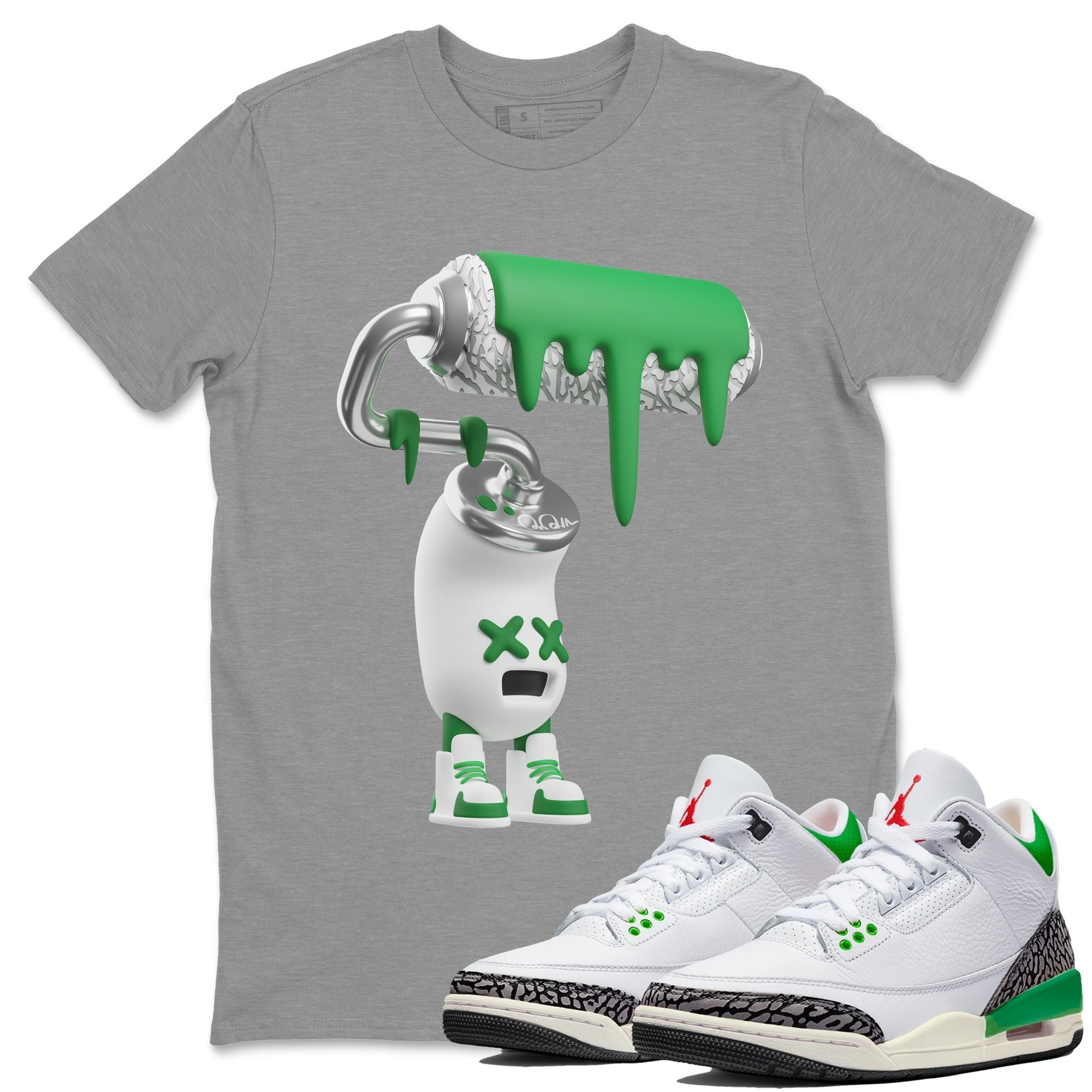 3D Paint Roller Unisex Tops - Air Jordan 3 Lucky Green