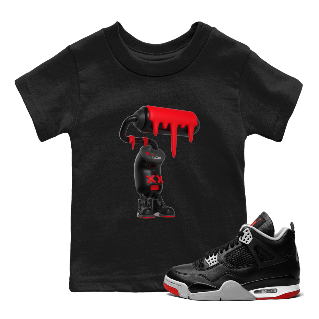 3D Paint Roller snkmatch Tee Kids - Air Jordan 4 Bred Reimagined